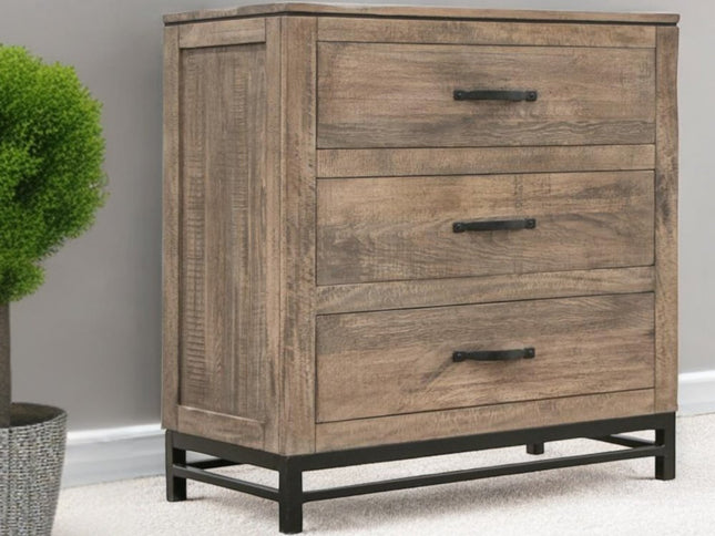 36" Brown Solid Wood Three Drawer Chest