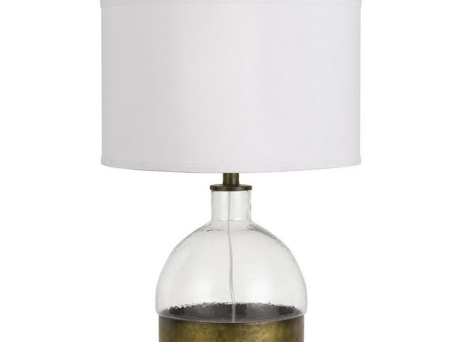 25" Nickel Glass Globe Table Lamp With White Drum Shade