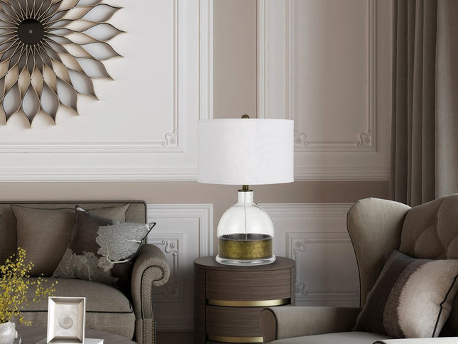 25" Nickel Glass Globe Table Lamp With White Drum Shade