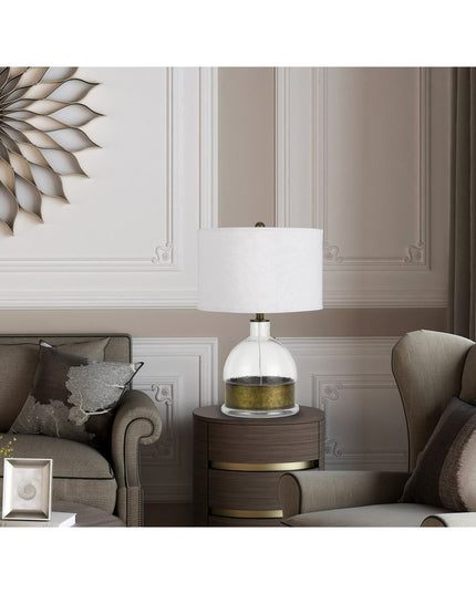 25" Nickel Glass Globe Table Lamp With White Drum Shade