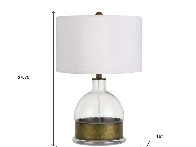 25" Nickel Glass Globe Table Lamp With White Drum Shade
