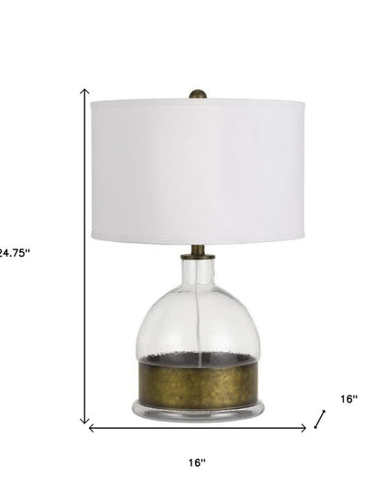 25" Nickel Glass Globe Table Lamp With White Drum Shade