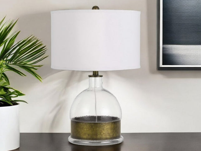 25" Nickel Glass Globe Table Lamp With White Drum Shade