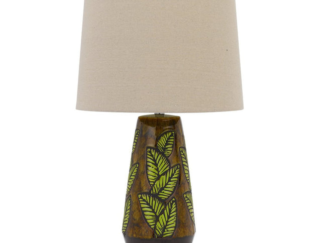 29" Brown Ceramic Cylinder Table Lamp With Tan Empire Shade