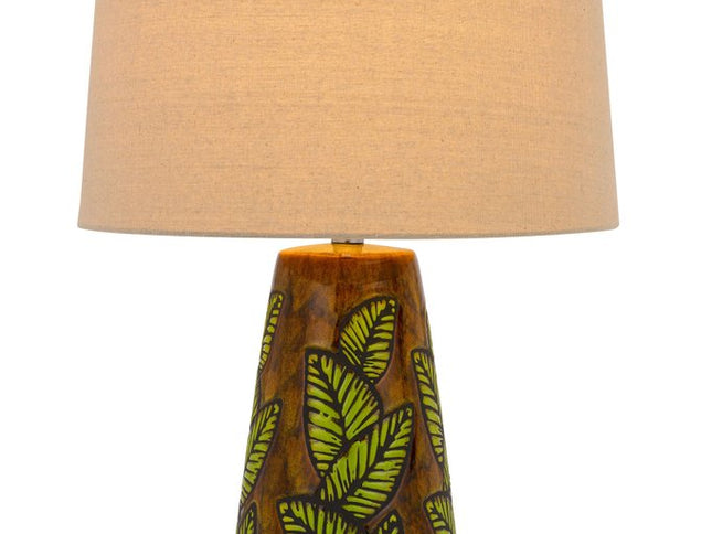 29" Brown Ceramic Cylinder Table Lamp With Tan Empire Shade
