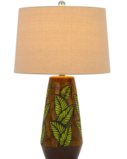 29" Brown Ceramic Cylinder Table Lamp With Tan Empire Shade