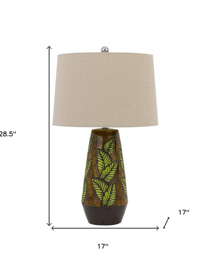 29" Brown Ceramic Cylinder Table Lamp With Tan Empire Shade