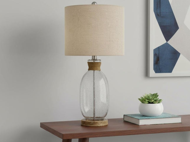 26" Brown Mason Jar Table Lamp With Brown Drum Shade