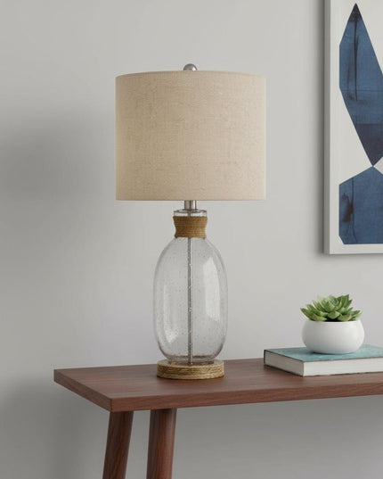 26" Brown Mason Jar Table Lamp With Brown Drum Shade