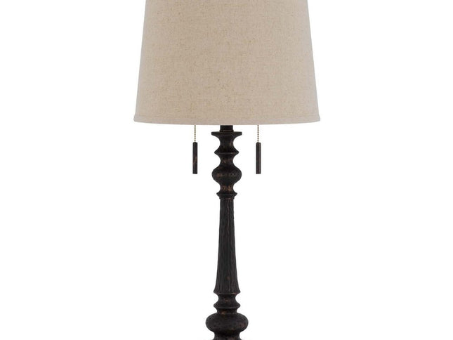 32" Charcoal Two Light Table Lamp With Tan Drum Shade