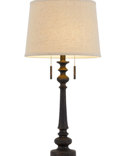 32" Charcoal Two Light Table Lamp With Tan Drum Shade
