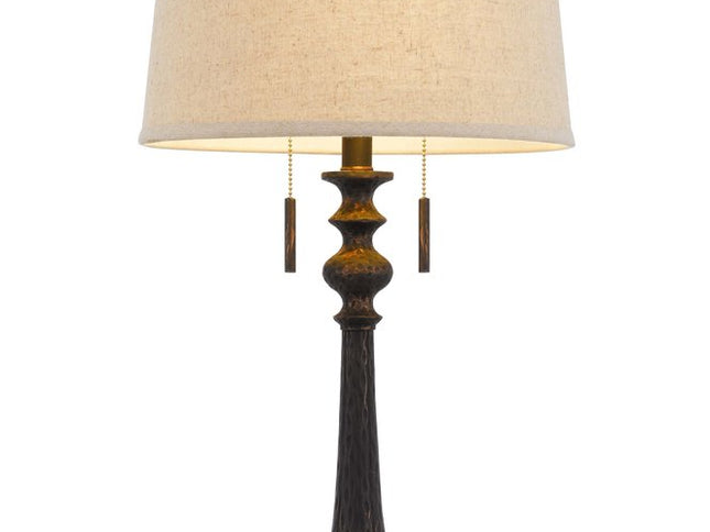 32" Charcoal Two Light Table Lamp With Tan Drum Shade