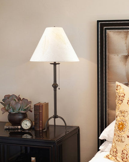 32" Black Metal Table Lamp With Off White Empire Shade