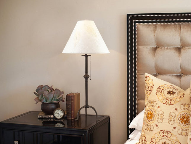 32" Black Metal Table Lamp With Off White Empire Shade