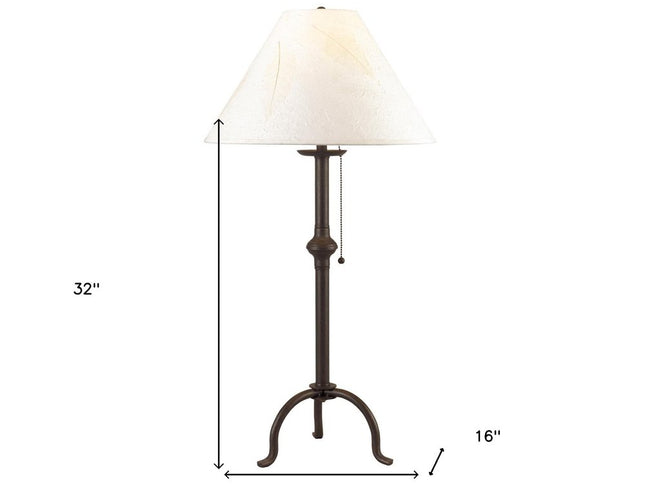 32" Black Metal Table Lamp With Off White Empire Shade