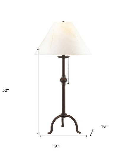 32" Black Metal Table Lamp With Off White Empire Shade