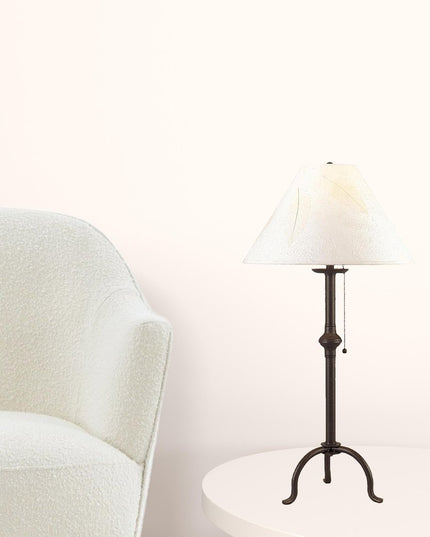 32" Black Metal Table Lamp With Off White Empire Shade