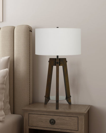32" Brown Metal Tripod Table Lamp With Off White Drum Shade