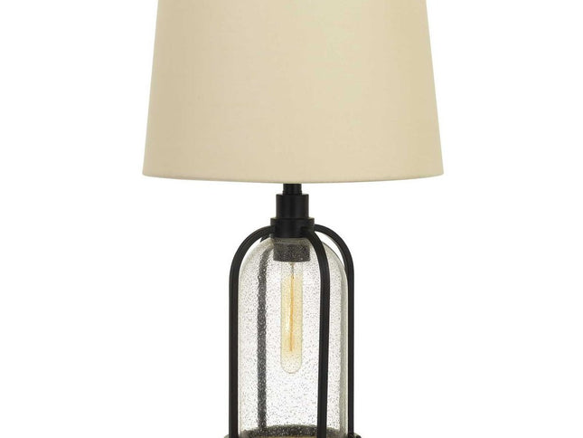 27" Brown Metal Two Light Globe Table Lamp With Eggshell Empire Shade