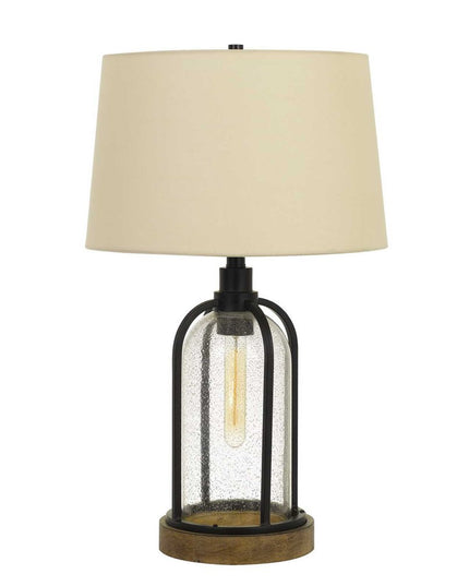 27" Brown Metal Two Light Globe Table Lamp With Eggshell Empire Shade