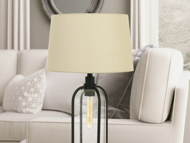 27" Brown Metal Two Light Globe Table Lamp With Eggshell Empire Shade