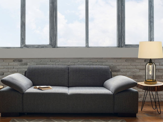 27" Brown Metal Two Light Globe Table Lamp With Eggshell Empire Shade