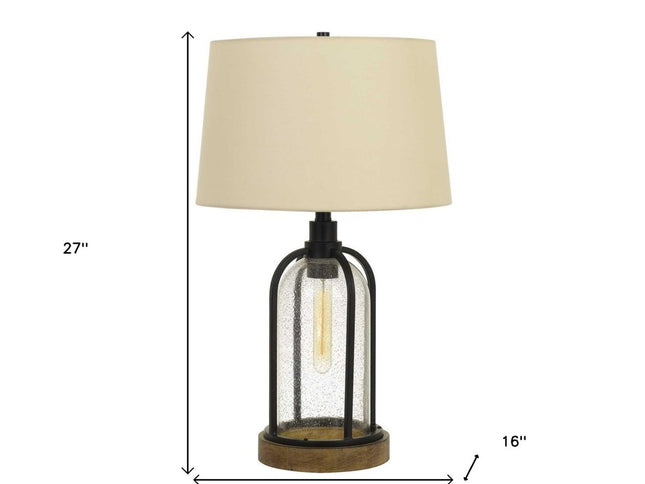 27" Brown Metal Two Light Globe Table Lamp With Eggshell Empire Shade