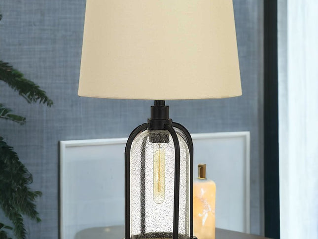 27" Brown Metal Two Light Globe Table Lamp With Eggshell Empire Shade