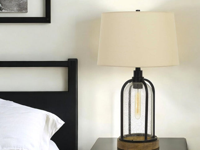 27" Brown Metal Two Light Globe Table Lamp With Eggshell Empire Shade