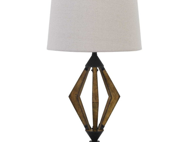 30" Black Metal Lantern Table Lamp With Gray Empire Shade