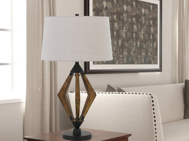 30" Black Metal Lantern Table Lamp With Gray Empire Shade