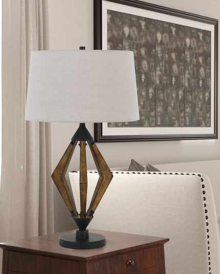 30" Black Metal Lantern Table Lamp With Gray Empire Shade