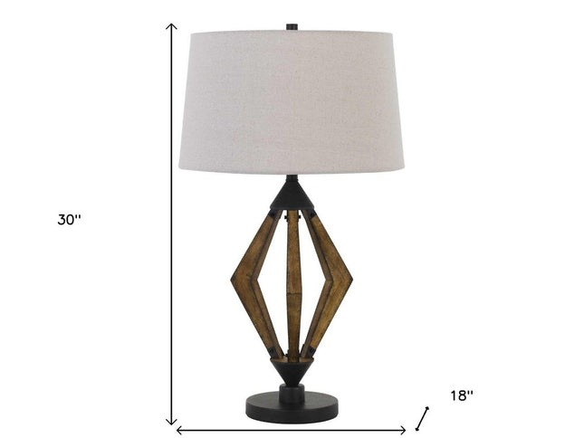 30" Black Metal Lantern Table Lamp With Gray Empire Shade