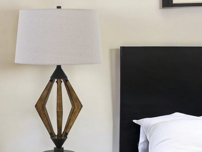 30" Black Metal Lantern Table Lamp With Gray Empire Shade