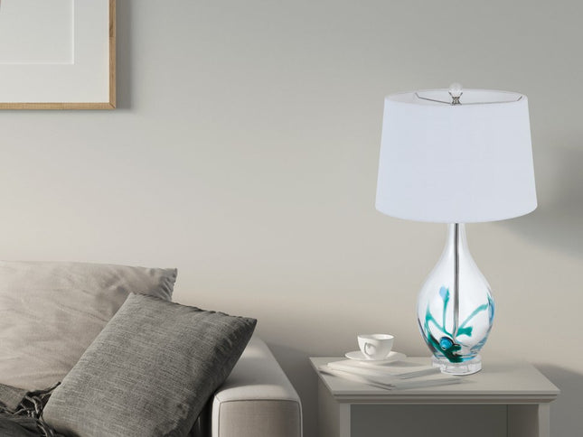 27" Clear Glass Table Lamp With White Empire Shade