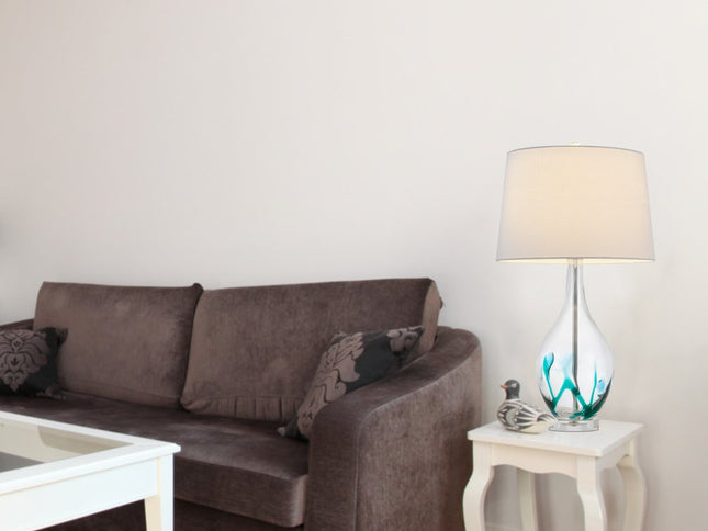 27" Clear Glass Table Lamp With White Empire Shade