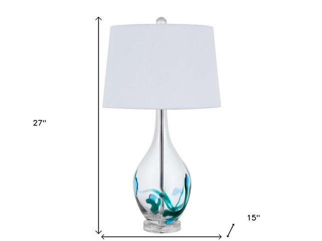 27" Clear Glass Table Lamp With White Empire Shade
