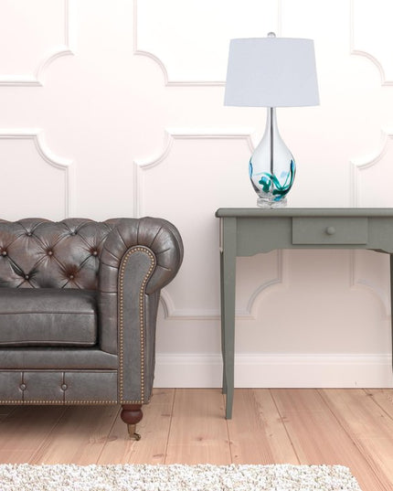 27" Clear Glass Table Lamp With White Empire Shade