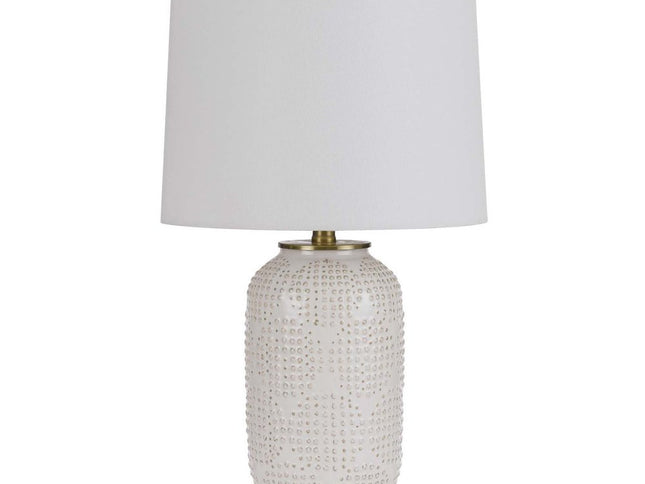 24" Ivory Metal Table Lamp With White Drum Shade