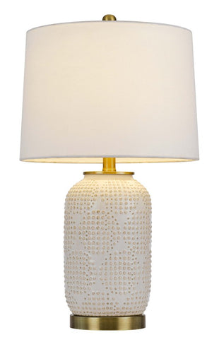 24" Ivory Metal Table Lamp With White Drum Shade