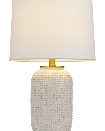24" Ivory Metal Table Lamp With White Drum Shade