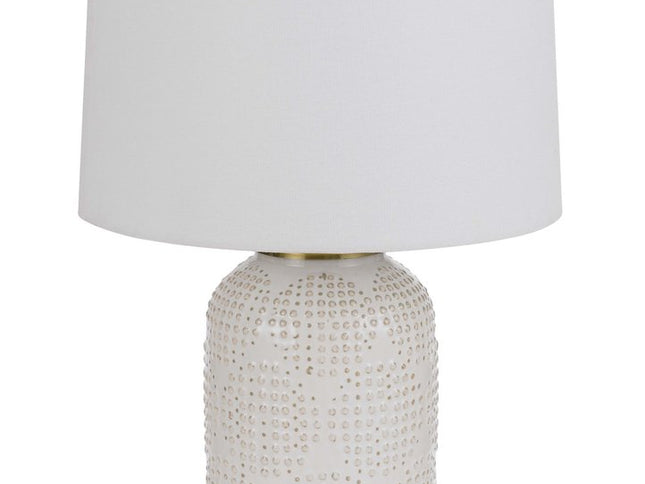 24" Ivory Metal Table Lamp With White Drum Shade