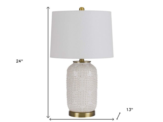 24" Ivory Metal Table Lamp With White Drum Shade