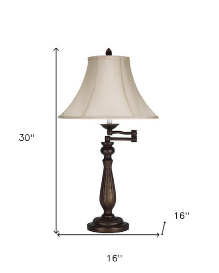 30" Rust Metal Table Lamp With Pearl Bell Shade