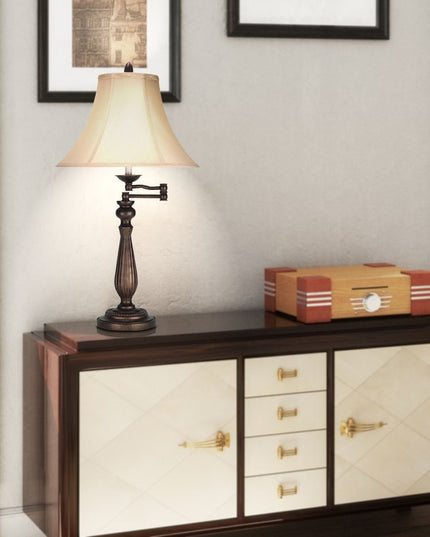 30" Rust Metal Table Lamp With Pearl Bell Shade