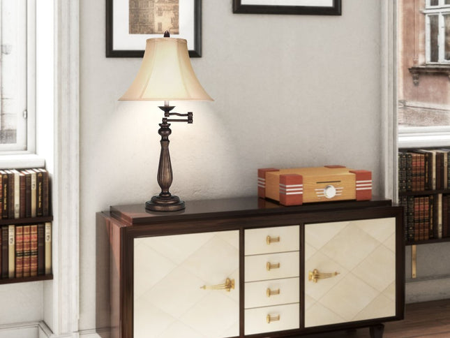 30" Rust Metal Table Lamp With Pearl Bell Shade