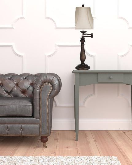 30" Rust Metal Table Lamp With Pearl Bell Shade