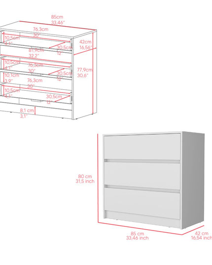 33" Black Three Drawer Dresser