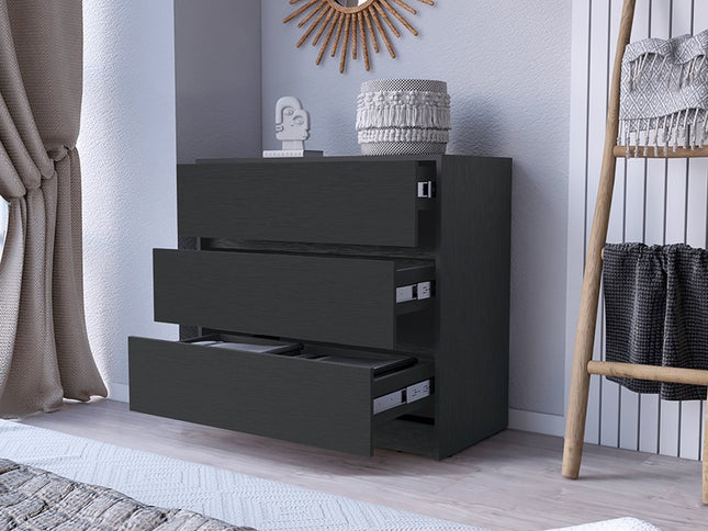 33" Black Three Drawer Dresser