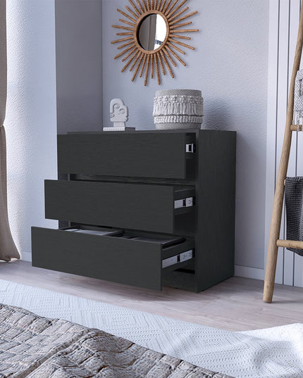 33" Black Three Drawer Dresser